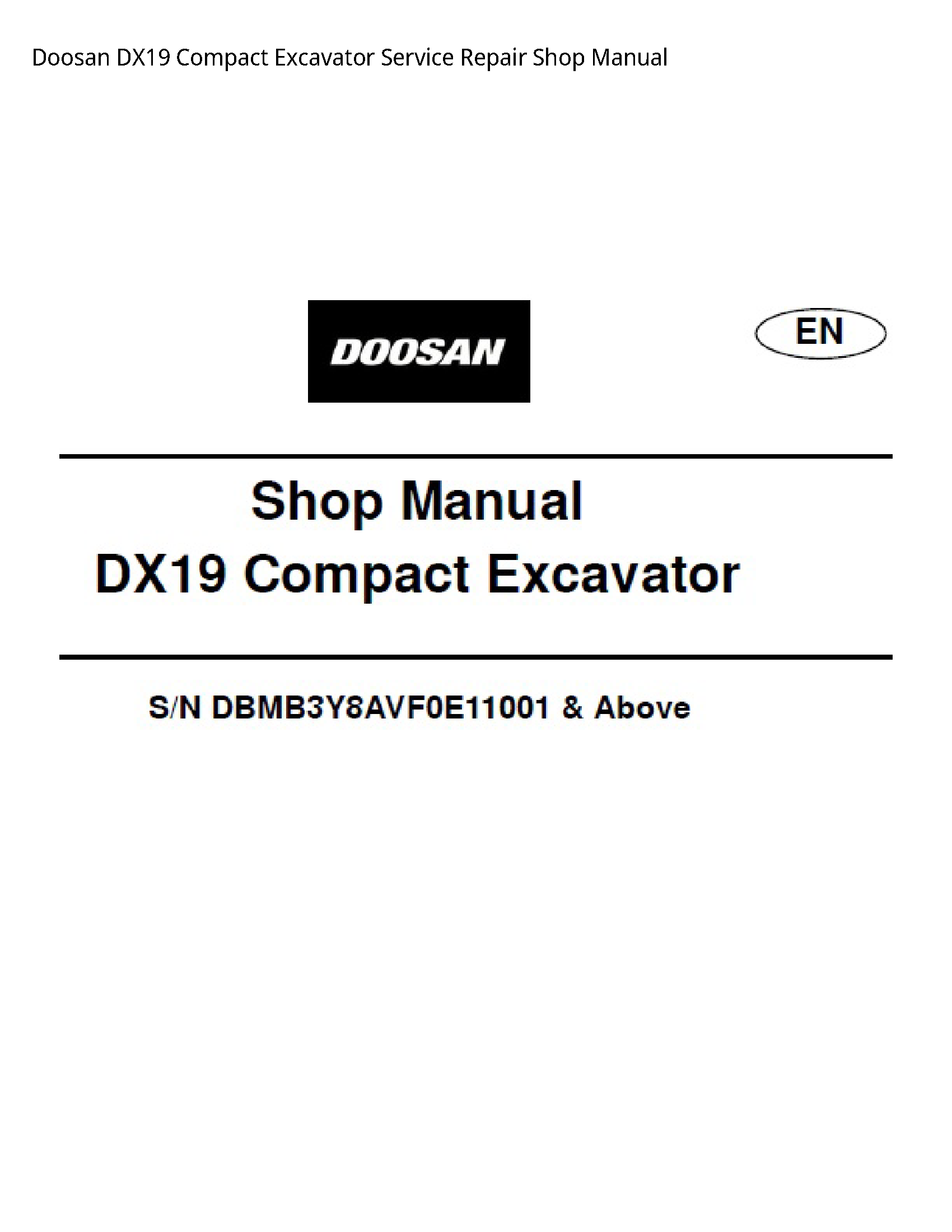 Doosan DX19 Compact Excavator manual