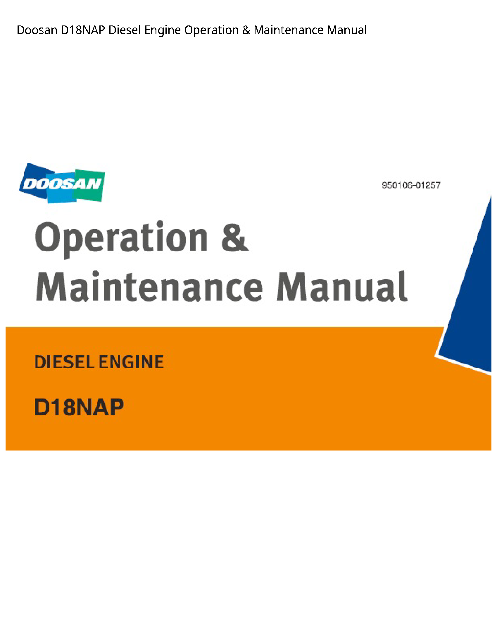 Doosan D18NAP Diesel Engine Operation Maintenance manual