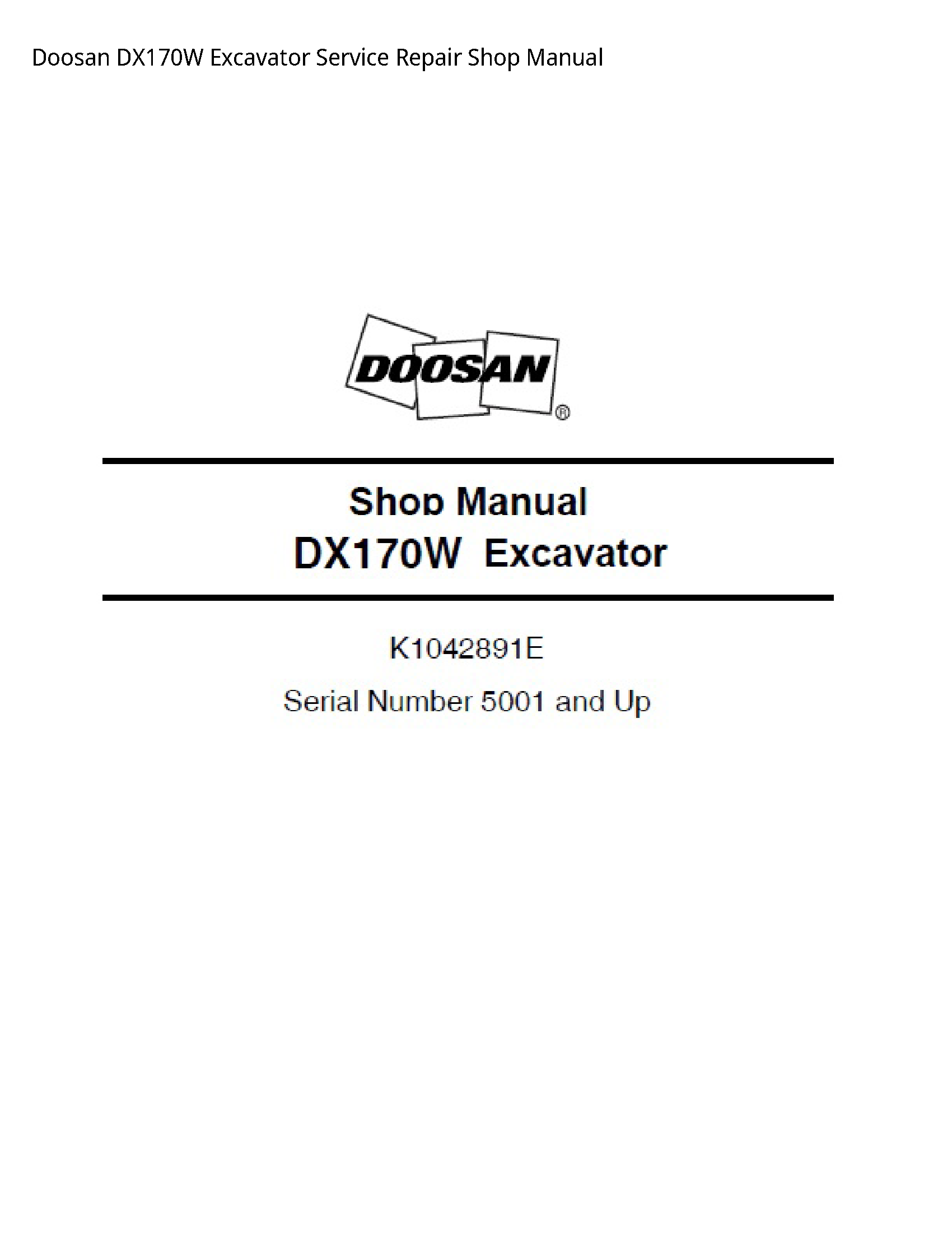 Doosan DX170W Excavator manual