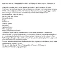 Komatsu PW100-3 Wheeled Excavator Service Repair Manual (S/N: 1890 and up) preview