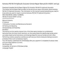Komatsu PW160-7H Hydraulic Excavator Service Repair Manual (SN: H50051 and up) preview