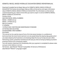 KOMATSU MX352  MX502 HYDRAULIC EXCAVATOR SERVICE REPAIR MANUAL preview