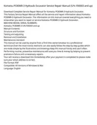 Komatsu PC80MR-3 Hydraulic Excavator Service Repair Manual (S/N: F00003 and up) preview