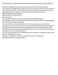 Komatsu PC09-1 Hydraulic Excavator Service Repair Manual ( SN: 10001 and up ) preview