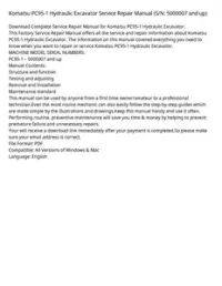 Komatsu PC95-1 Hydraulic Excavator Service Repair Manual (S/N: 5000007 and up) preview