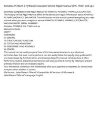 Komatsu PC18MR-2 Hydraulic Excavator Service Repair Manual (S/N: 15001 and up ) preview