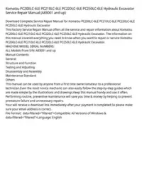 Komatsu PC200LC-6LE PC210LC-6LE PC220LC-6LE PC250LC-6LE Hydraulic Excavator Service Repair Manual (A83001 and up) preview