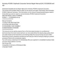 Komatsu PC95R-2 Hydraulic Excavator Service Repair Manual (SN 21D5200330 and up) preview
