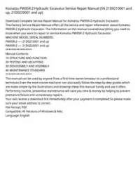 Komatsu PW95R-2 Hydraulic Excavator Service Repair Manual (SN 21D0210001 and up  21D0220001 and up) preview
