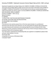Komatsu PC20MRX-1 Hydraulic Excavator Service Repair Manual (S/N: 10001 and up) preview