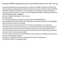 Komatsu PC20MR-2 Hydraulic Excavator Service Repair Manual ( S/N: 15001 and up ) preview