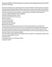 Komatsu PC20R-8  PC27R-8 Hydraulic Excavator Service Repair Manual (SN: F30791 & up  F31103 & up) preview