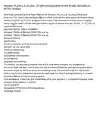 Komatsu PC200LL-8  PC220LL-8 Hydraulic Excavator Service Repair Manual (S/N: A87001 and up) preview