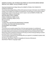 KOMATSU PC300LC-7E0  PC300HD-7E0 HYDRAULIC EXCAVATOR SERVICE REPAIR MANUAL (S/N: A88001 and up  В A86001 and up) preview