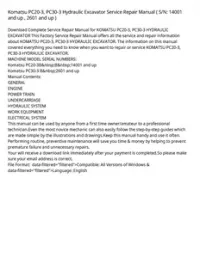 Komatsu PC20-3  PC30-3 Hydraulic Excavator Service Repair Manual ( S/N: 14001 and up   2601 and up ) preview
