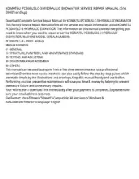 KOMATSU PC308USLC-3 HYDRAULIC EXCAVATOR SERVICE REPAIR MANUAL (S/N: 20001 and up) preview