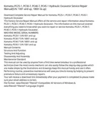 Komatsu PC25-1  PC30-7  PC40-7  PC45-1 Hydraulic Excavator Service Repair Manual(S/N: 1001 and up  18001 & up) preview