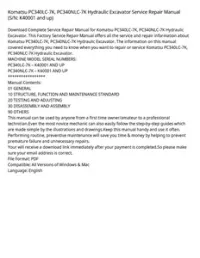 Komatsu PC340LC-7K  PC340NLC-7K Hydraulic Excavator Service Repair Manual (S/N: K40001 and up) preview