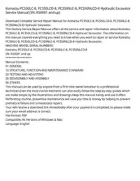 Komatsu PC350LC-8  PC350LCD-8  PC350NLC-8  PC350NLCD-8 Hydraulic Excavator Service Manual (SN: K50001 and up) preview