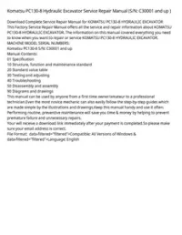 Komatsu PC130-8 Hydraulic Excavator Service Repair Manual (S/N: C30001 and up ) preview