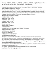 Komatsu PC800-8  PC800LC-8  PC800SE-8  PC850-8  PC850SE-8 Hydraulic Excavator Service Repair Manual (S/N: 50001 and up   10001 and up) preview