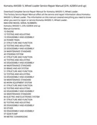 Komatsu WA500-1L Wheel Loader Service Repair Manual (S/N: A20854 and up) preview