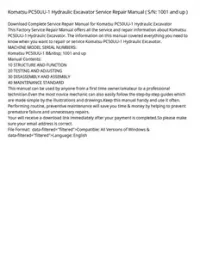 Komatsu PC50UU-1 Hydraulic Excavator Service Repair Manual ( S/N: 1001 and up ) preview