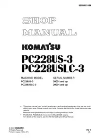Komatsu PC228US-3  PC228USLC-3 Excavator Service Repair Manual (S/N: 20001 and up) preview