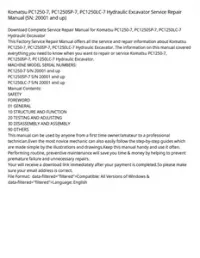 Komatsu PC1250-7  PC1250SP-7  PC1250LC-7 Hydraulic Excavator Service Repair Manual (SN: 20001 and up) preview