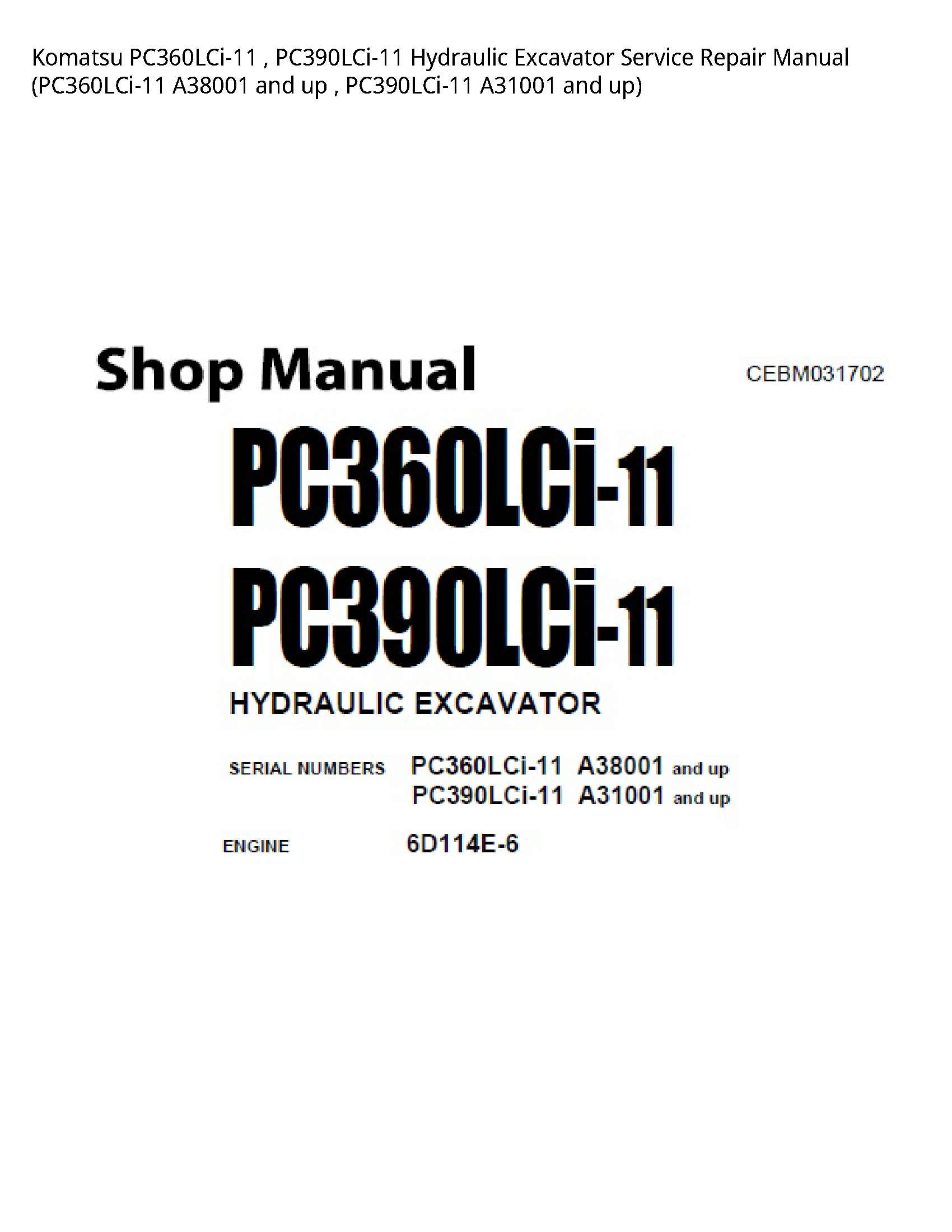 KOMATSU PC360LCi-11 Hydraulic Excavator manual