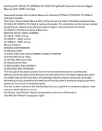 Komatsu PC1250-8  PC1250SP-8  PC1250LC-8 Hydraulic Excavator Service Repair Manual (S/N: 30001 and up) preview
