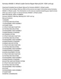 Komatsu WA600-1L Wheel Loader Service Repair Manual (S/N: 10391 and up) preview