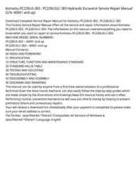 Komatsu PC228US-3E0   PC228USLC-3E0 Hydraulic Excavator Service Repair Manual (S/N: 40001 and up) preview