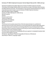 Komatsu PC1800-6 Hydraulic Excavator Service Repair Manual (SN: 10002 and up) preview