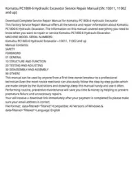 Komatsu PC1800-6 Hydraulic Excavator Service Repair Manual (SN: 10011  11002 and up) preview