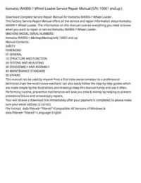 Komatsu WA900-1 Wheel Loader Service Repair Manual (S/N: 10001 and up ) preview