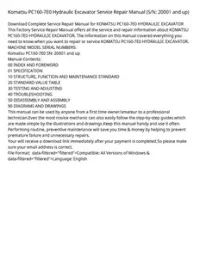 Komatsu PC160-7E0 Hydraulic Excavator Service Repair Manual (S/N: 20001 and up) preview