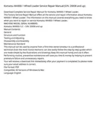 Komatsu WA900-1 Wheel Loader Service Repair Manual (S/N: 20008 and up) preview