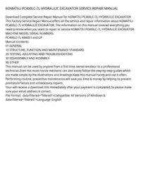 KOMATSU PC400LC-7L HYDRAULIC EXCAVATOR SERVICE REPAIR MANUAL preview