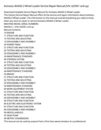Komatsu WA450-2 Wheel Loader Service Repair Manual (S/N: A25001 and up) preview