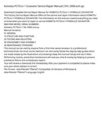 Komatsu PC75UU-1 Excavator Service Repair Manual ( S/N: 2908 and up) preview