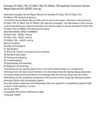 Komatsu PC160LC-7E0  PC180LC-7E0  PC180NLC-7E0 Hydraulic Excavator Service Repair Manual (SN: K45001 and up) preview