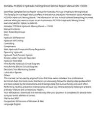 Komatsu PC5500-6 Hydraulic Mining Shovel Service Repair Manual (SN: 15039) preview