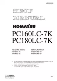 Komatsu PC160LC-7K   PC180LC-7K Hydraulic Excavator Service Repair Manual (SN: K40001 and up) preview