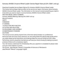 Komatsu WA900-3 Avance Wheel Loader Service Repair Manual (S/N: 50001 and up) preview