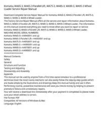 Komatsu WA65-3  WA65-3 Parallel Lift  WA75-3  WA85-3  WA90-3  WA95-3 Wheel Loader Service Repair Manual preview