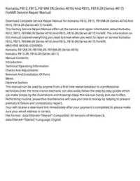 Komatsu FB12  FB15  FB18M-2R (Series 4016) And FB15  FB18-2R (Series 4017) Forklift Service Repair Manual preview