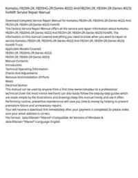 Komatsu FB20H-2R  FB20HG-2R (Series 4022) And FB25H-2R  FB30H-2R (Series 4023) Forklift Service Repair Manual preview