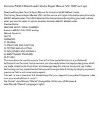 Komatsu WA30-5 Wheel Loader Service Repair Manual (S/N: 22005 and up) preview
