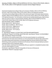 Komatsu PC200-6  200LC-6 STD & HYPER GX  PC210-6  210LC-6 STD  PC220  220LC-6 STD  PC230  230LC-6 STD Hydraulic Excavator Service Repair Manual preview